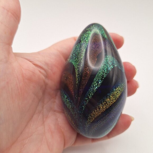 VINTAGE 1996 GLASS EYE STUDIO GLASS EGG PAPERWEIGHT METALLIC SWIRL COLORS GES96 - Picture 10 of 11